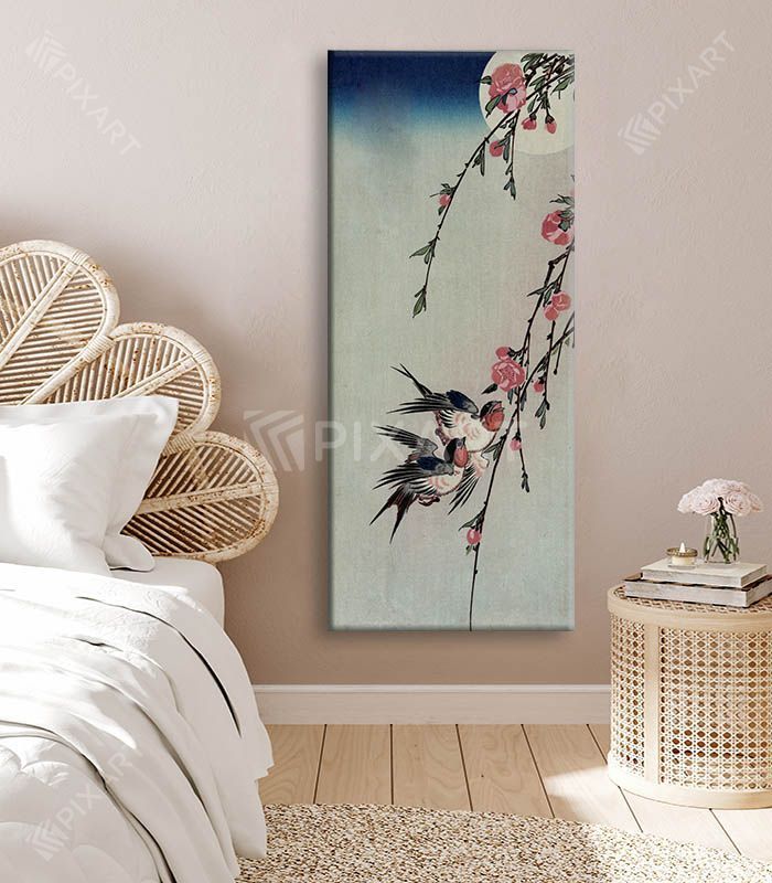 Moon swallows and peach blossoms – Hiroshige