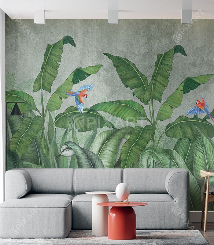 Papier peint de la jungle avec des perroquets